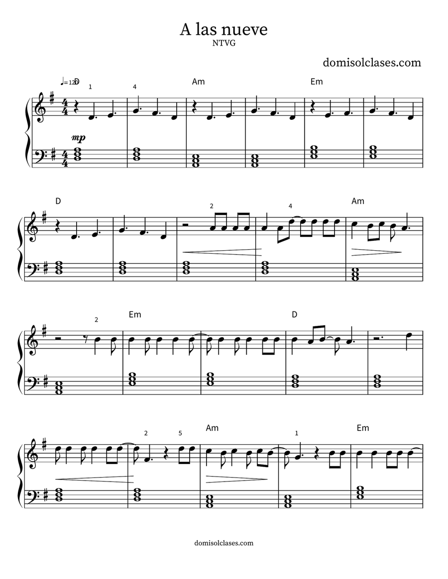 A las nueve A las nueve Easy Piano scores gallery preview page 1