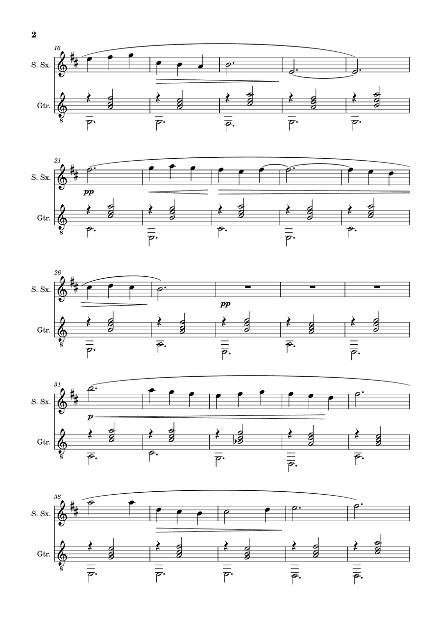 Erik Satie - 3rd Gymnopédie. Arranged for S. Sax. and Guitar. Chamber Music scores gallery preview page 2