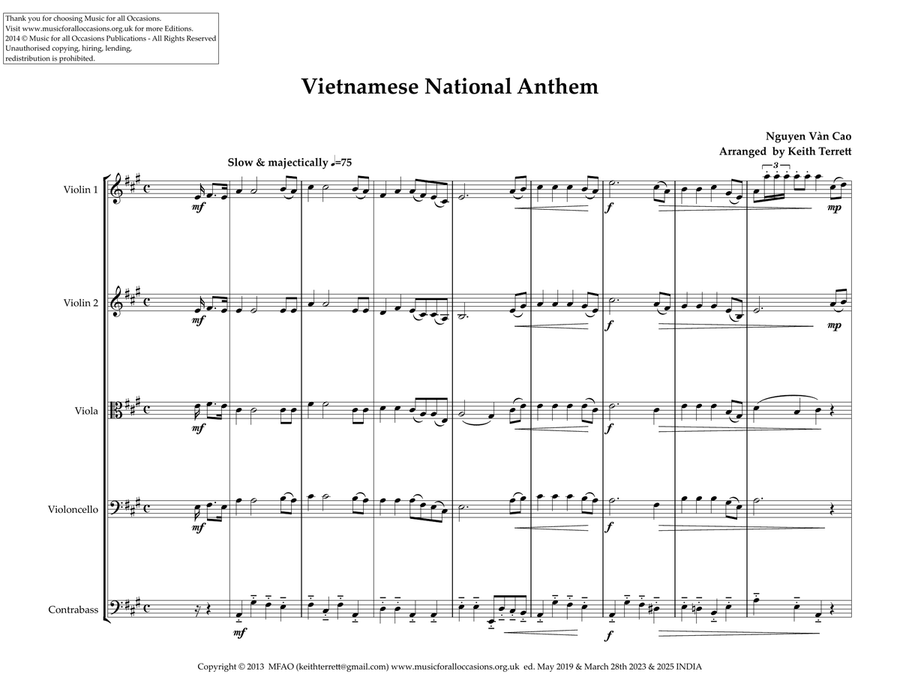 Vietnamese National Anthem for String Orchestra String Orchestra scores gallery preview page 2
