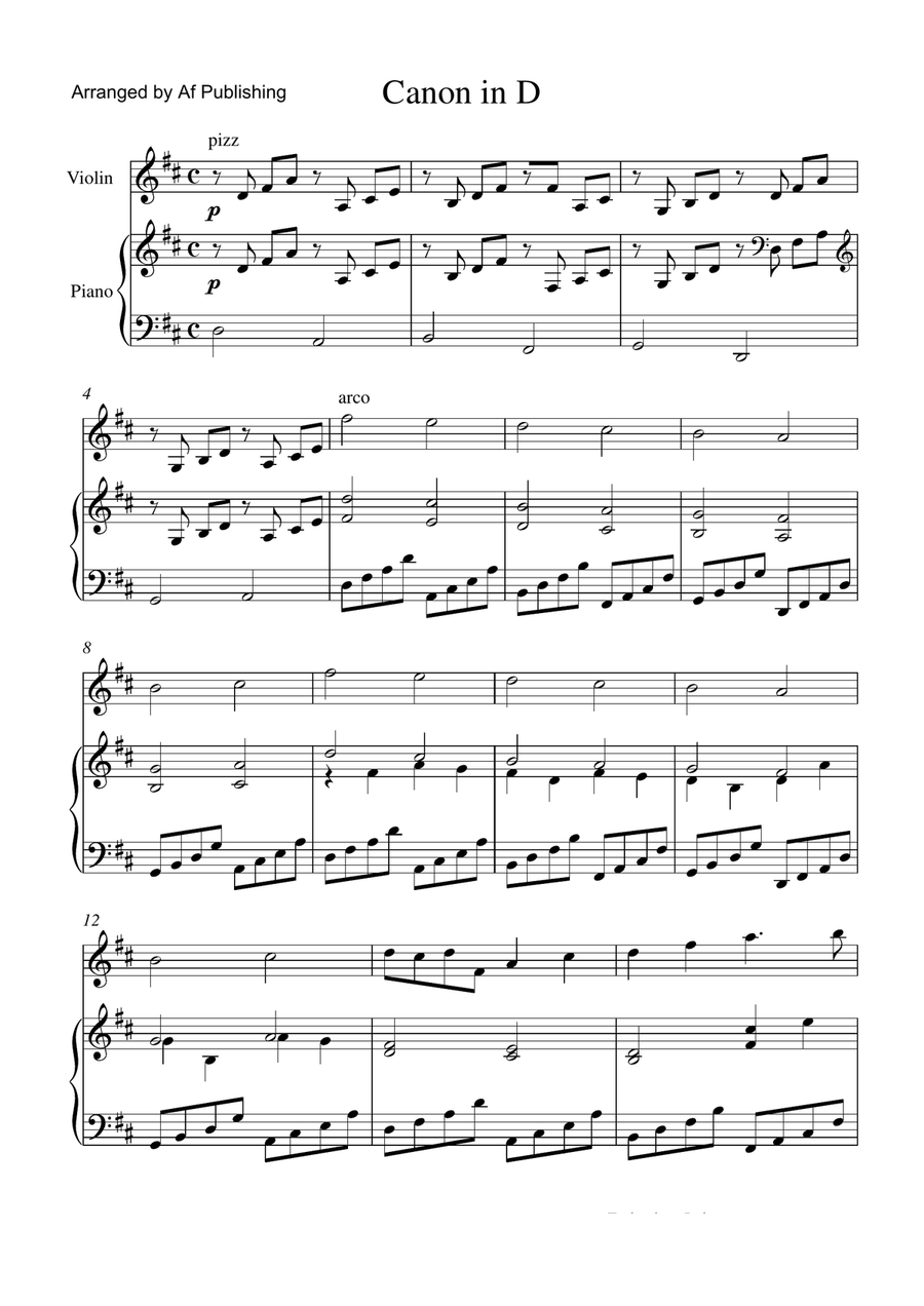 canon in D easy violin sheet music pachelbel Violin Solo scores gallery preview page 1