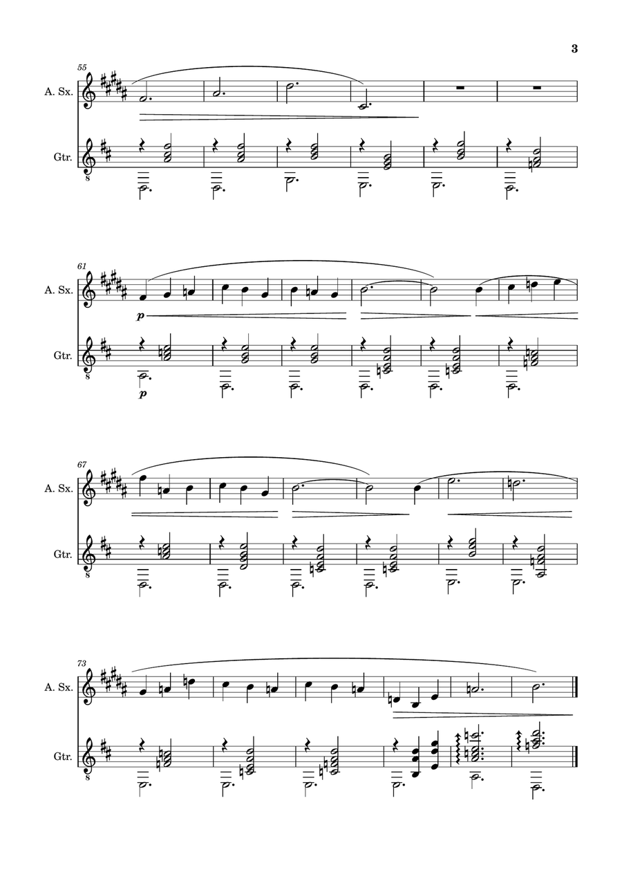 Erik Satie - Three Gymnopédies. A. Sax. and Guitar. Chamber Music scores gallery preview page 3