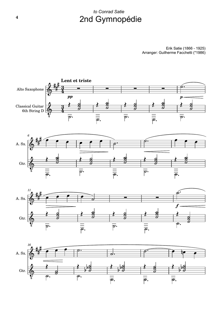 Erik Satie - Three Gymnopédies. A. Sax. and Guitar. Chamber Music scores gallery preview page 4