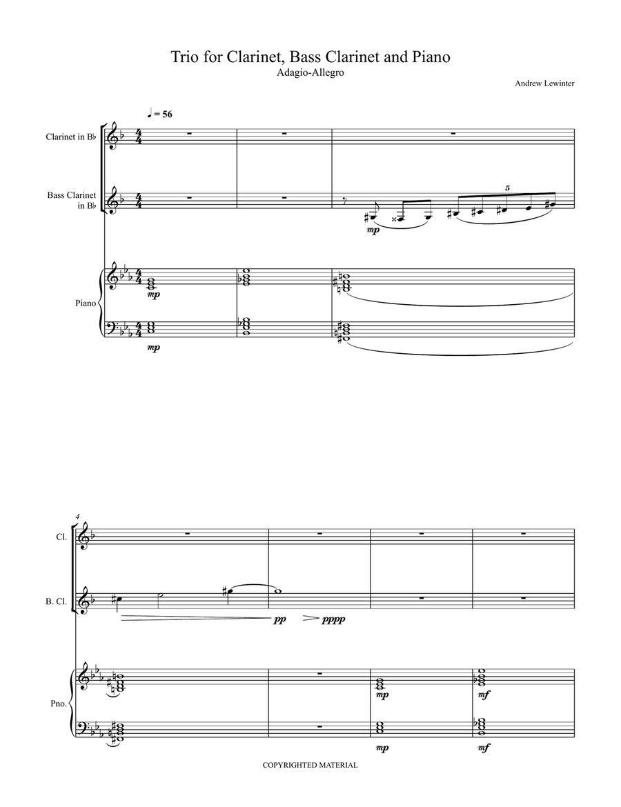 Trio for Clarinet, Bass Clarinet, and Piano Small Ensemble scores gallery preview page 2