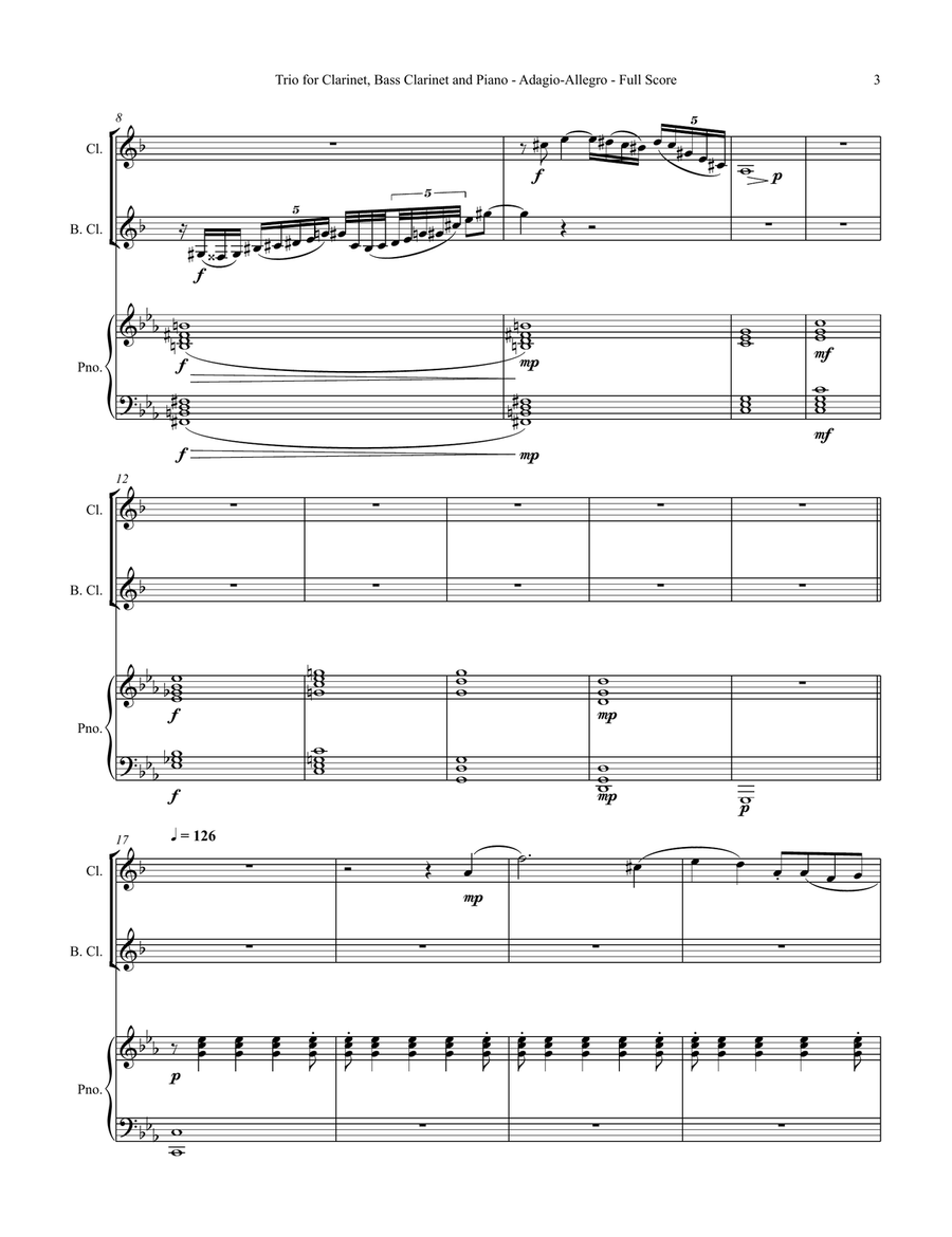 Trio for Clarinet, Bass Clarinet, and Piano Small Ensemble scores gallery preview page 3