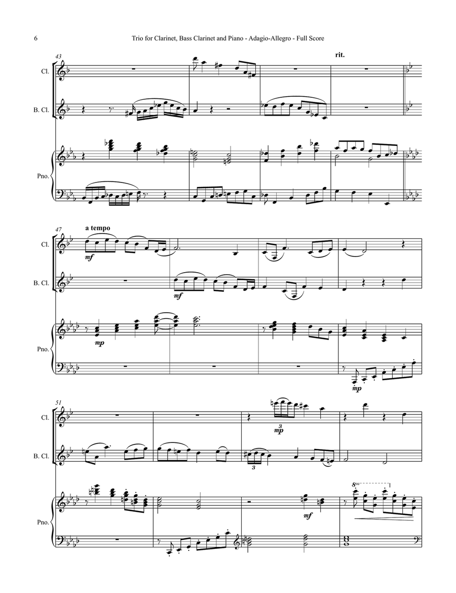 Trio for Clarinet, Bass Clarinet, and Piano Small Ensemble scores gallery preview page 6