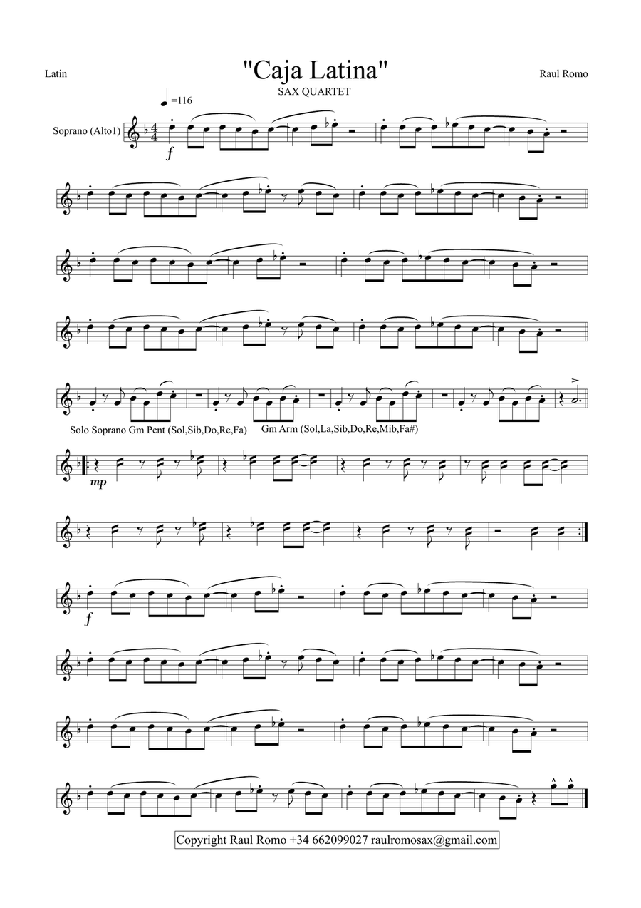 Caja Latina - SAXOPHONE QUARTET - Student Ensemble Saxophone Quartet scores gallery preview page 4