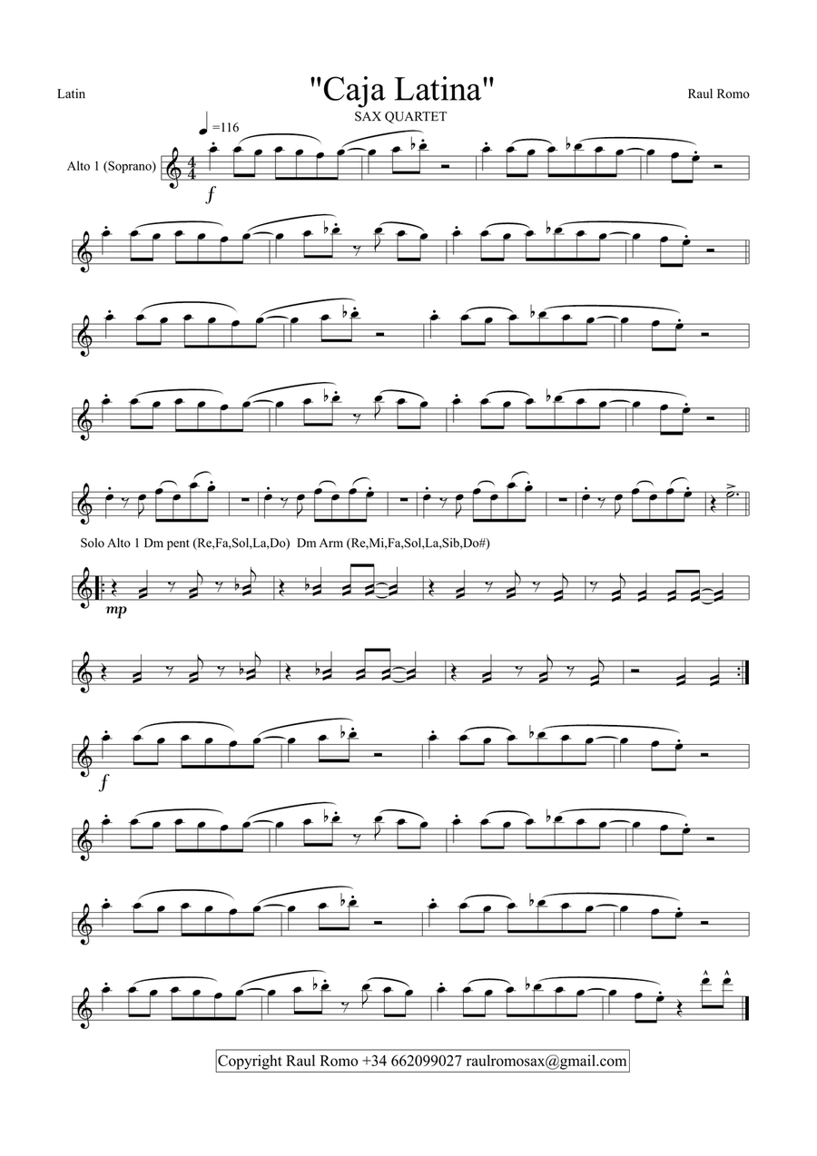 Caja Latina - SAXOPHONE QUARTET - Student Ensemble Saxophone Quartet scores gallery preview page 5