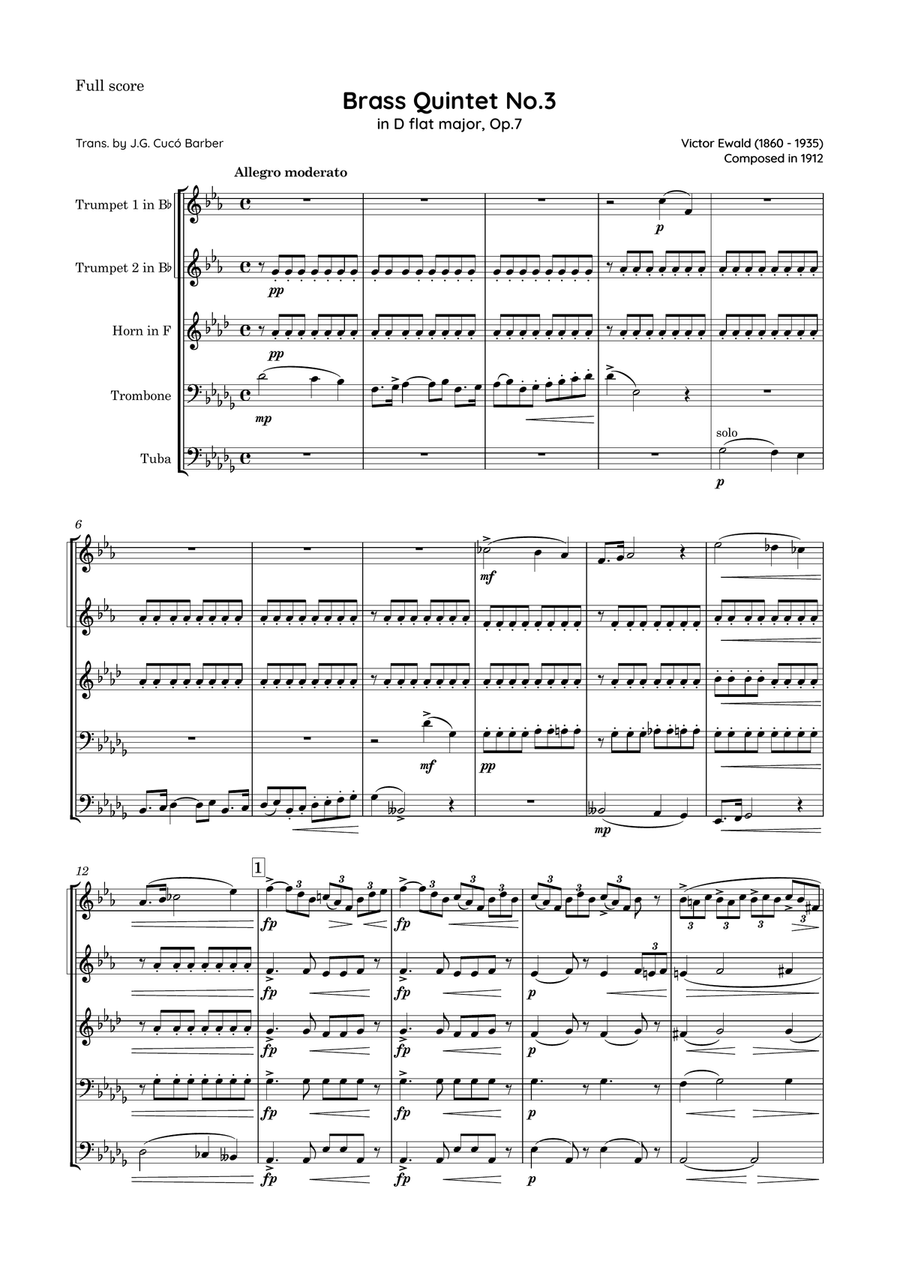 Ewald - Brass Quintet No.3 in D flat major, Op.7 Brass Quintet scores gallery preview page 2