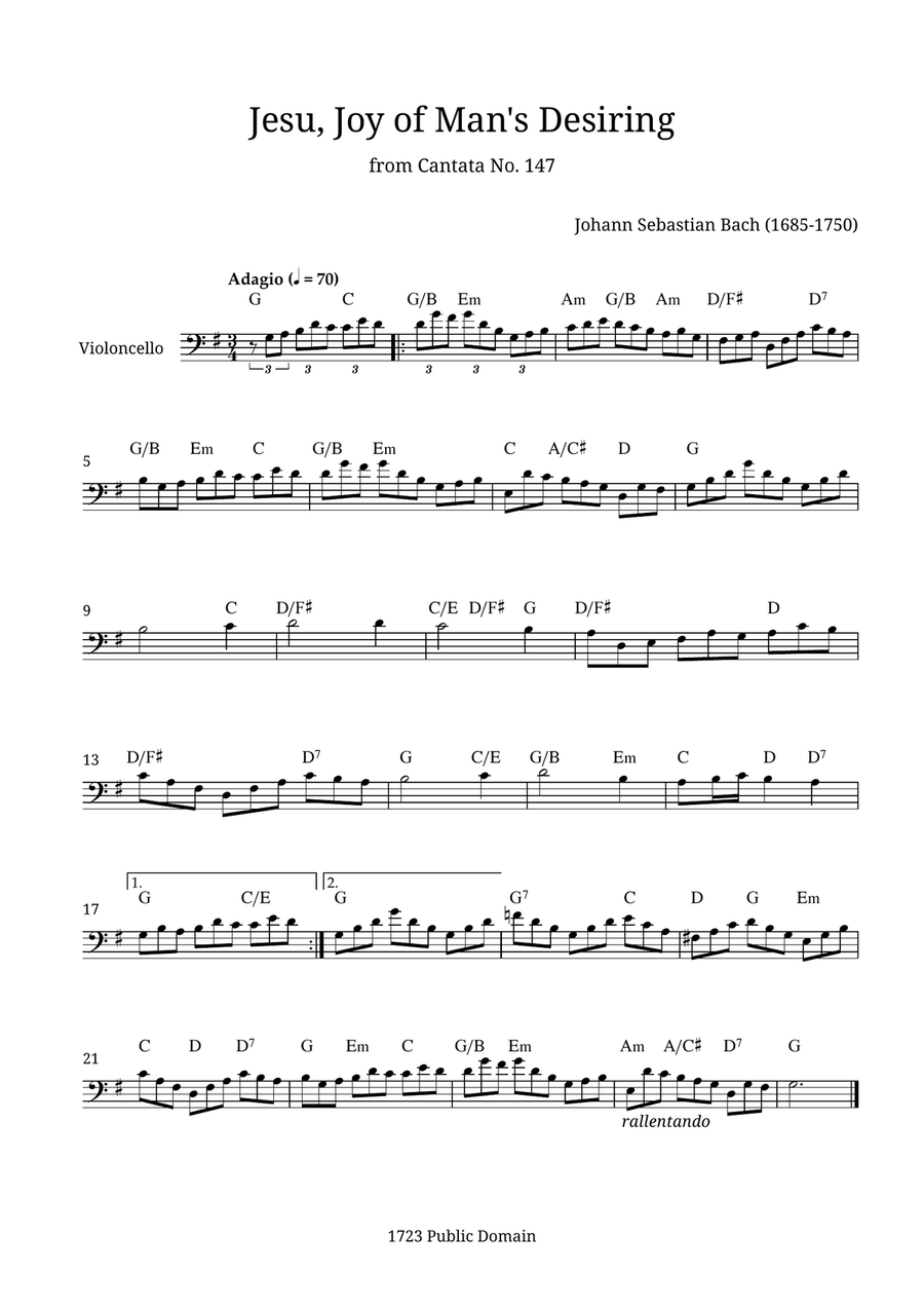 Jesu, Joy of Man's Desiring Cello Solo scores gallery preview page 1