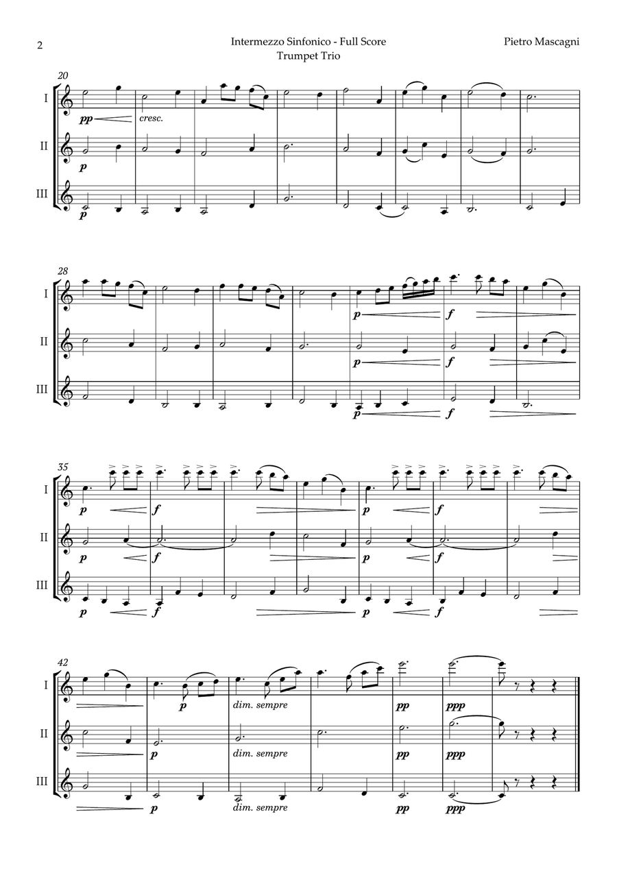 Intermezzo Sinfonico by Pietro Mascagni for Trumpet Trio Trumpet Trio scores gallery preview page 2
