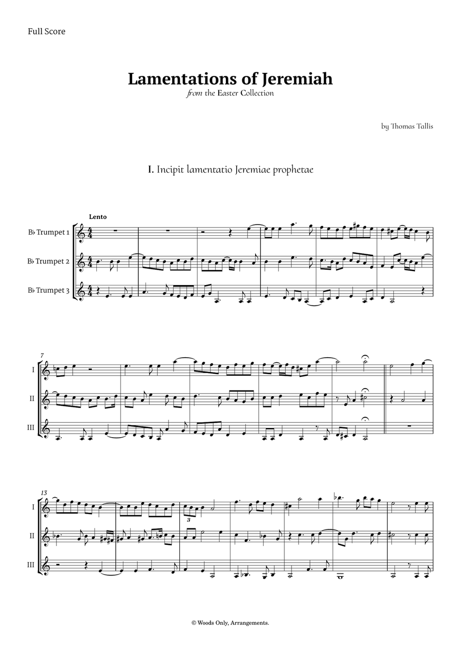 Lamentations of Jeremiah by Thomas Tallis for Trumpet Trio Trumpet Trio scores gallery preview page 1