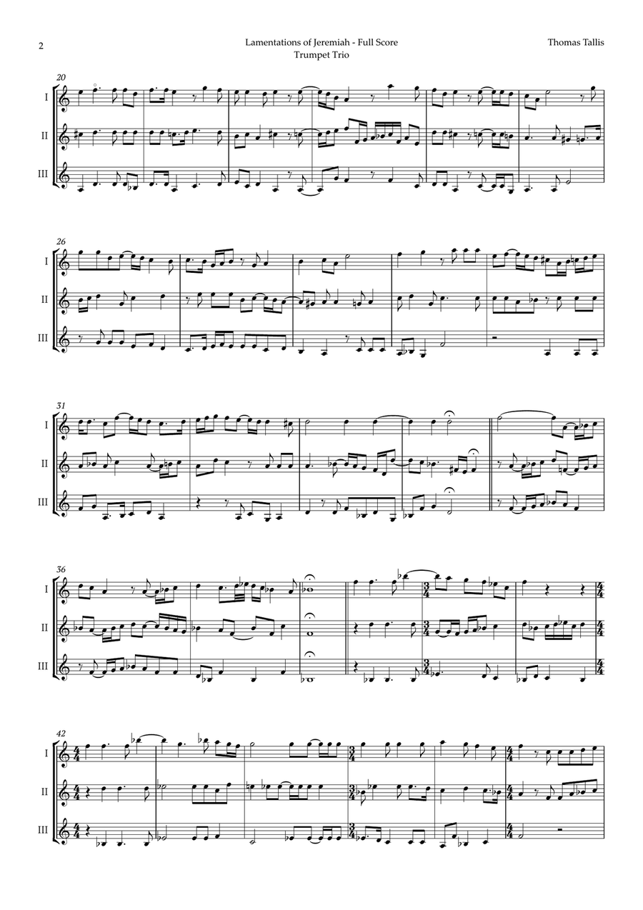 Lamentations of Jeremiah by Thomas Tallis for Trumpet Trio Trumpet Trio scores gallery preview page 2