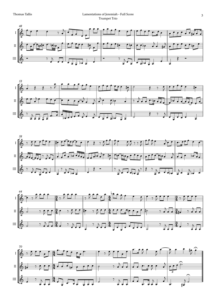 Lamentations of Jeremiah by Thomas Tallis for Trumpet Trio Trumpet Trio scores gallery preview page 3