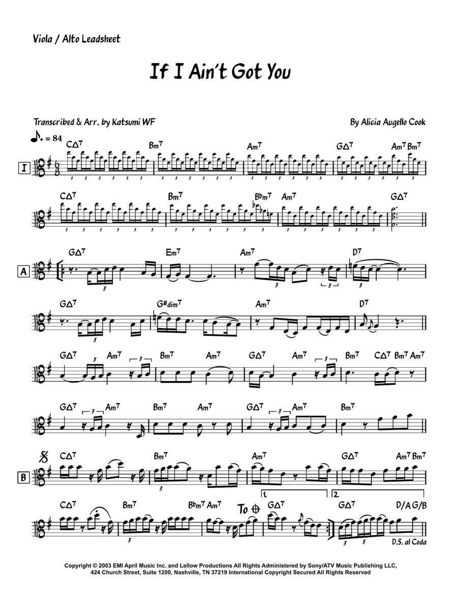 If I Ain't Got You If I Ain't Got You Viola Solo scores gallery preview page 1