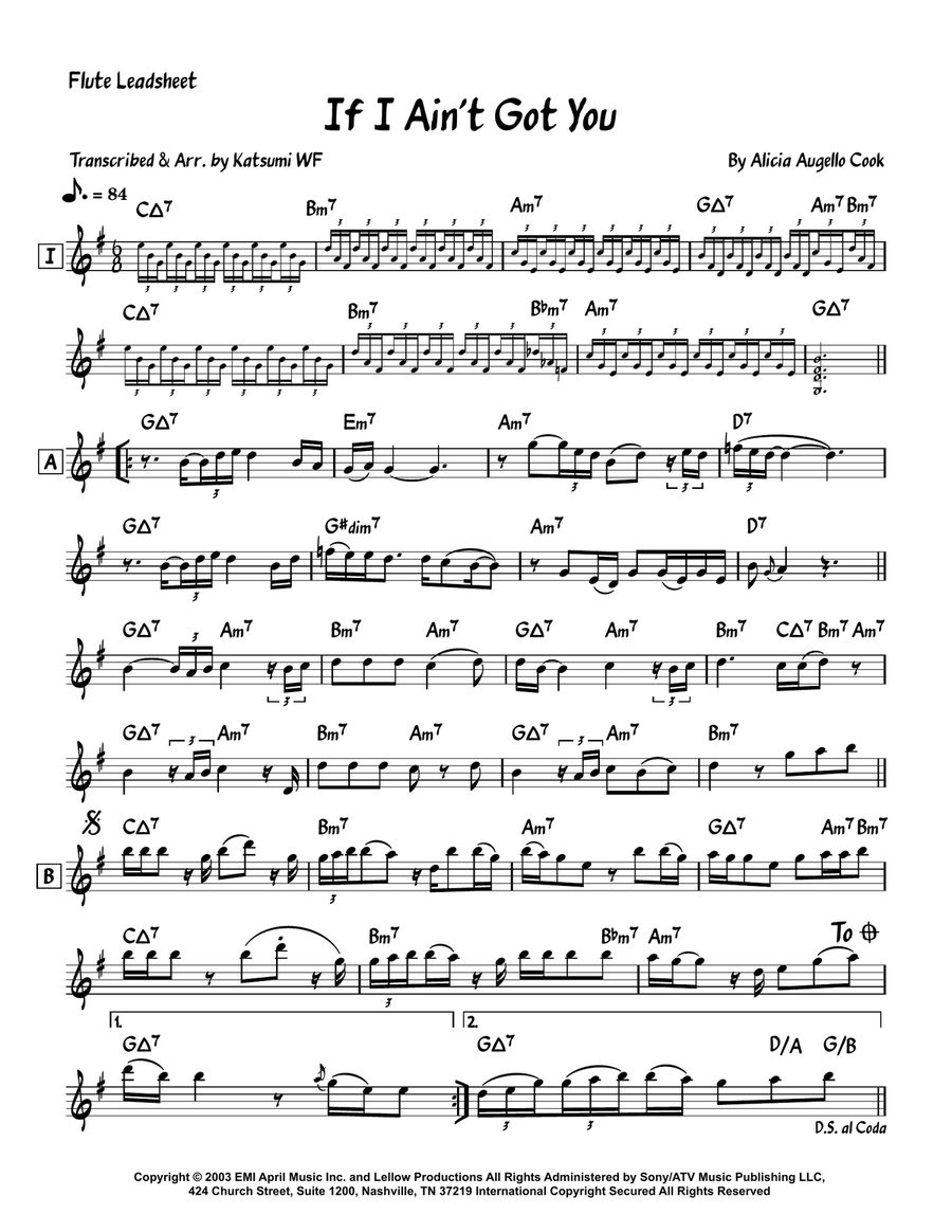 If I Ain't Got You If I Ain't Got You Flute Solo scores gallery preview page 1