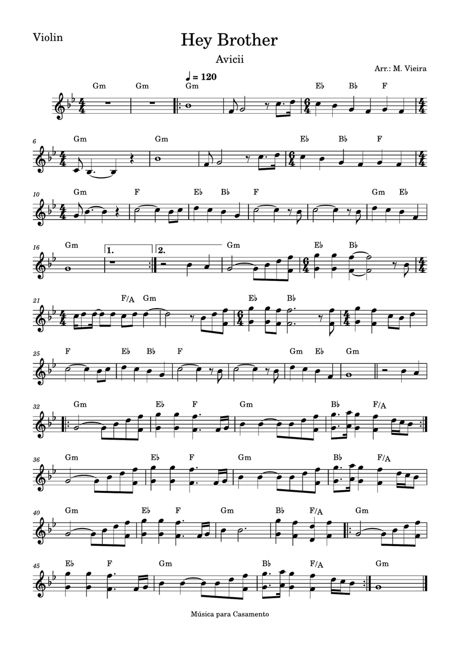 Hey Brother Hey Brother Violin Solo scores gallery preview page 1