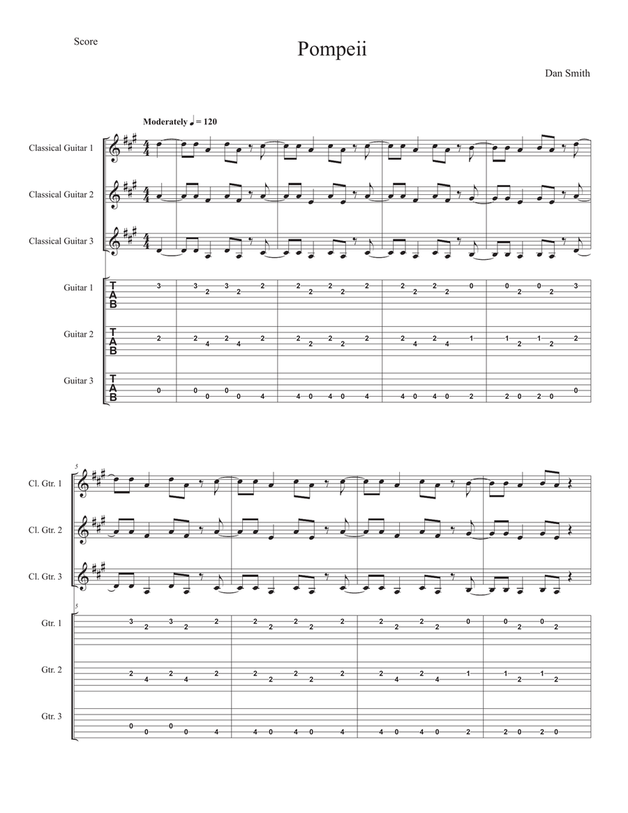 Pompeii Pompeii Guitar Ensemble scores gallery preview page 1