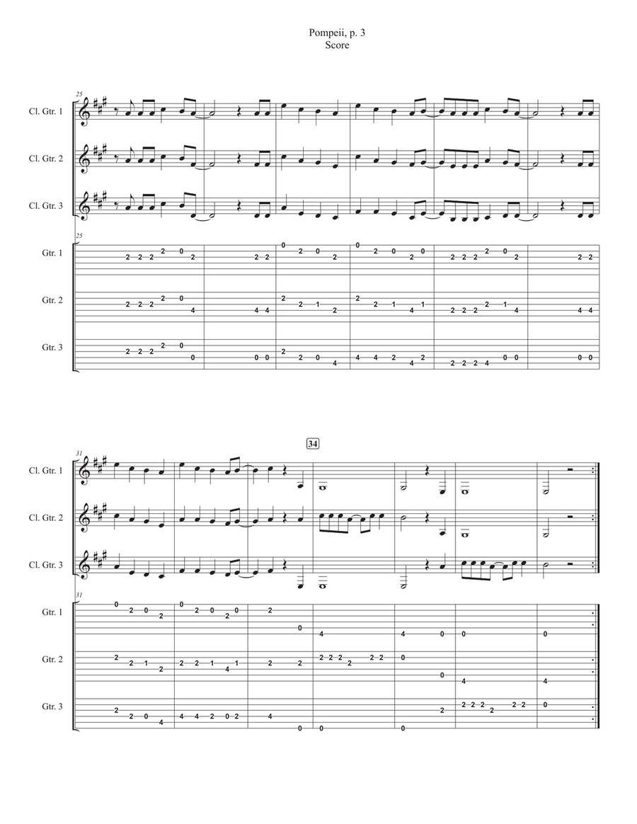 Pompeii Pompeii Guitar Ensemble scores gallery preview page 3