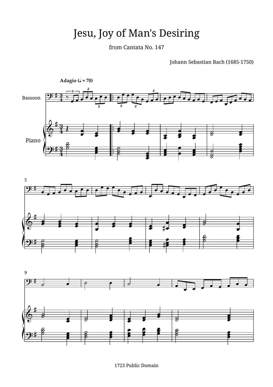 Jesu, Joy of Man's Desiring Bassoon scores gallery preview page 1