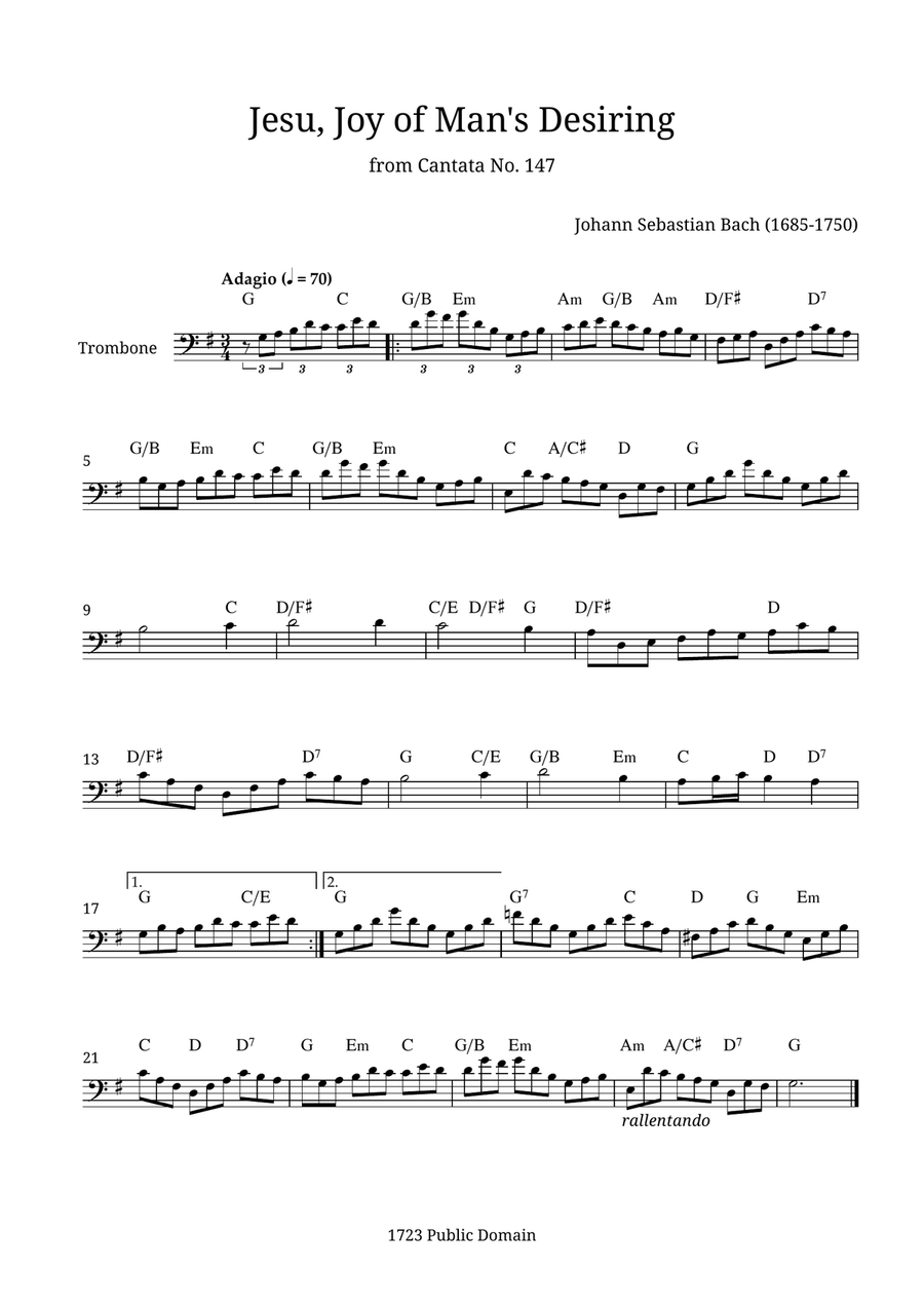 Jesu, Joy of Man's Desiring Trombone Solo scores gallery preview page 1
