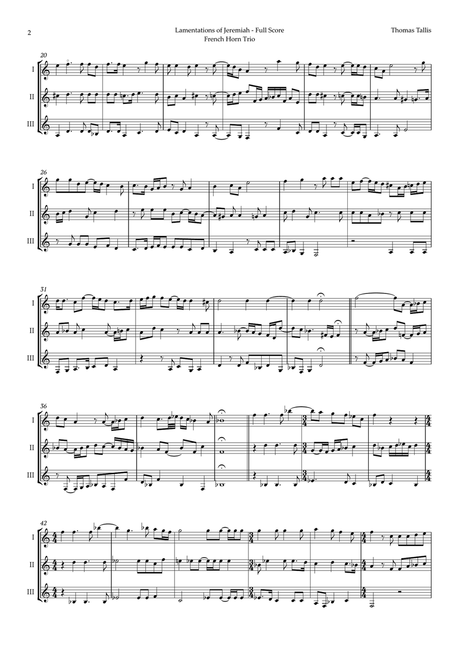 Lamentations of Jeremiah by Thomas Tallis for French Horn Trio Brass Trio scores gallery preview page 2