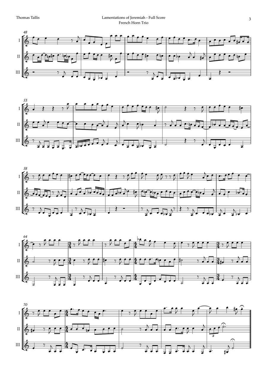Lamentations of Jeremiah by Thomas Tallis for French Horn Trio Brass Trio scores gallery preview page 3