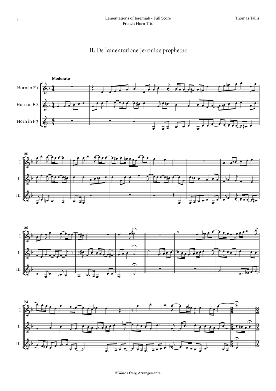 Lamentations of Jeremiah by Thomas Tallis for French Horn Trio Brass Trio scores gallery preview page 4