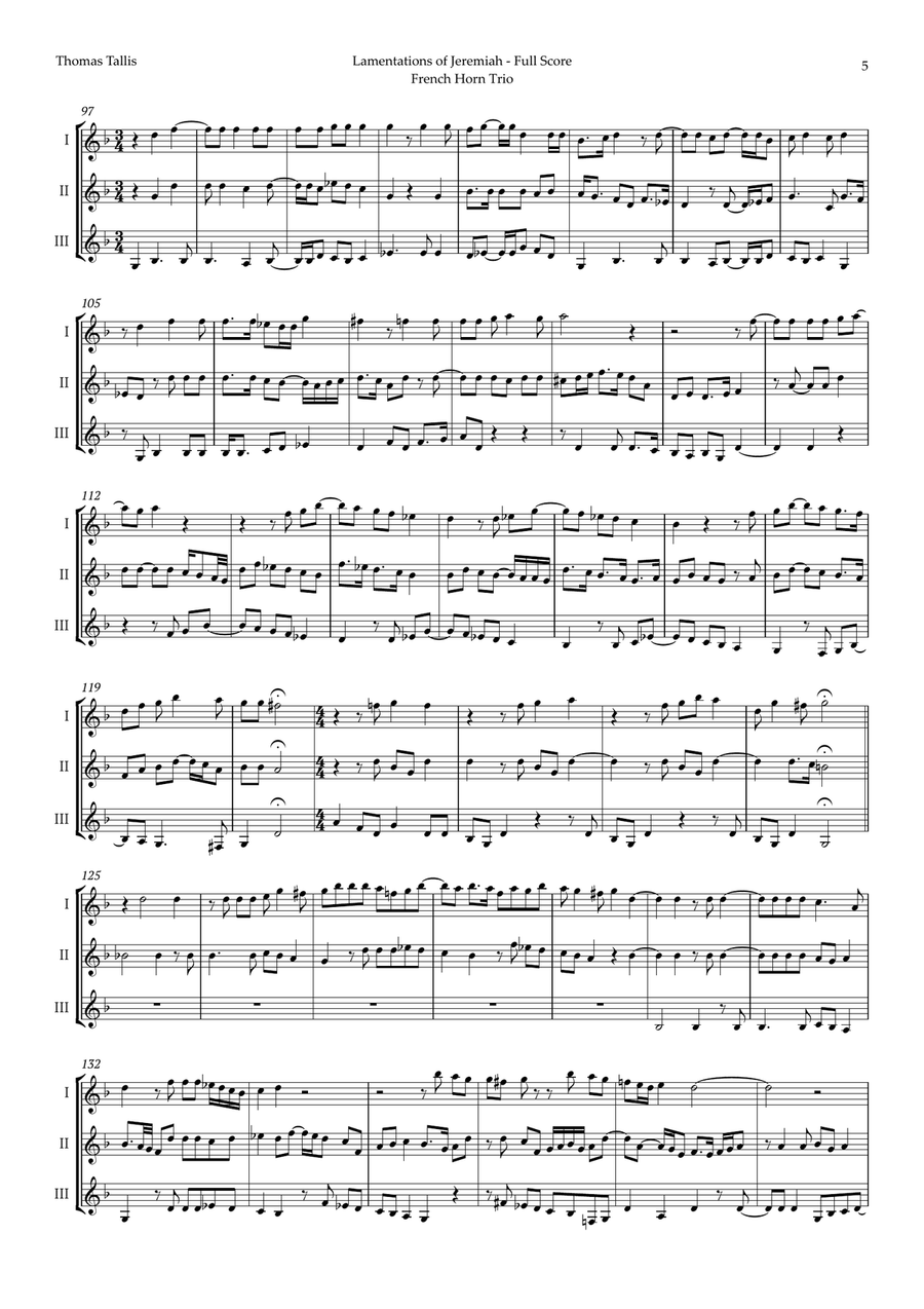 Lamentations of Jeremiah by Thomas Tallis for French Horn Trio Brass Trio scores gallery preview page 5