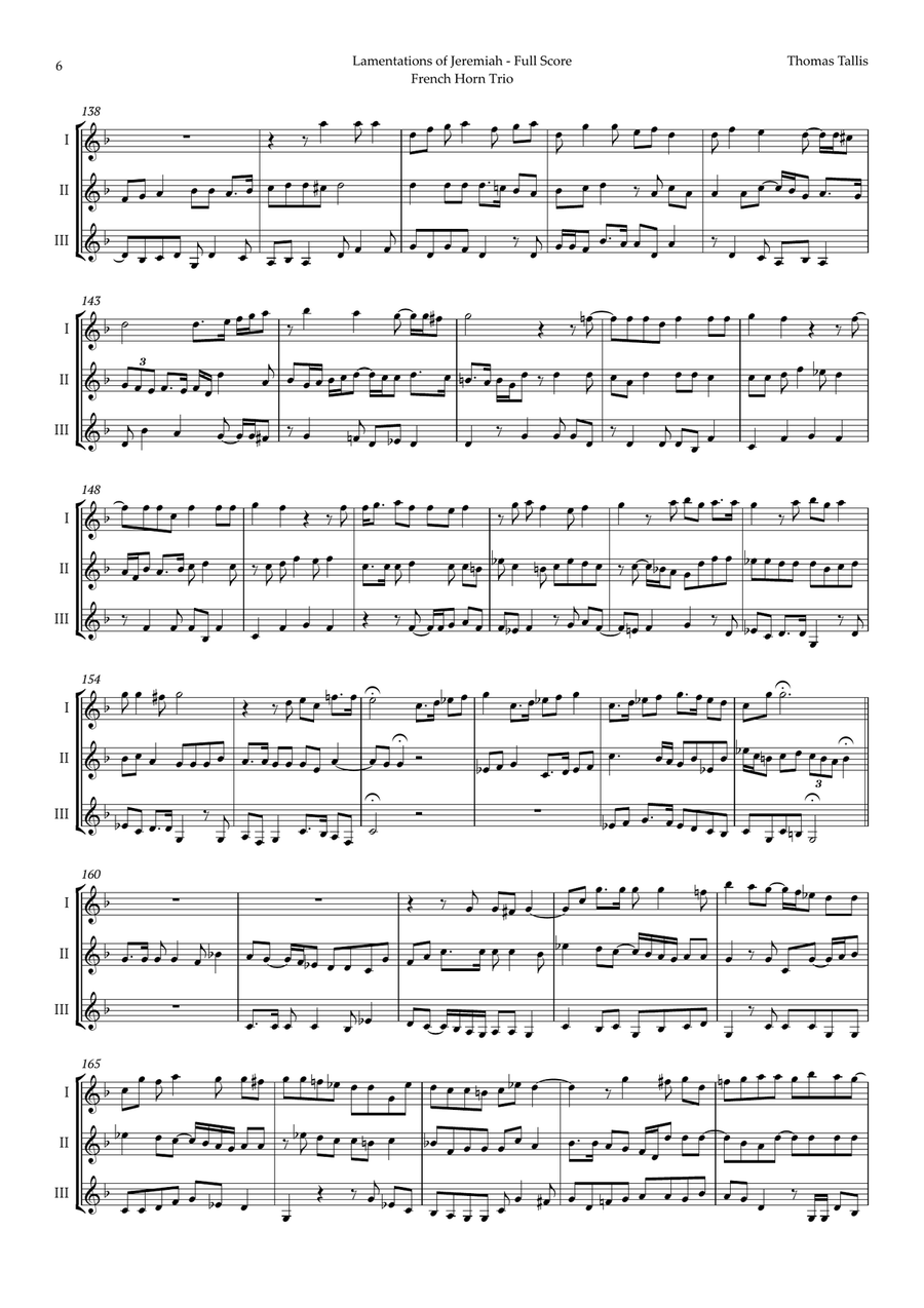 Lamentations of Jeremiah by Thomas Tallis for French Horn Trio Brass Trio scores gallery preview page 6