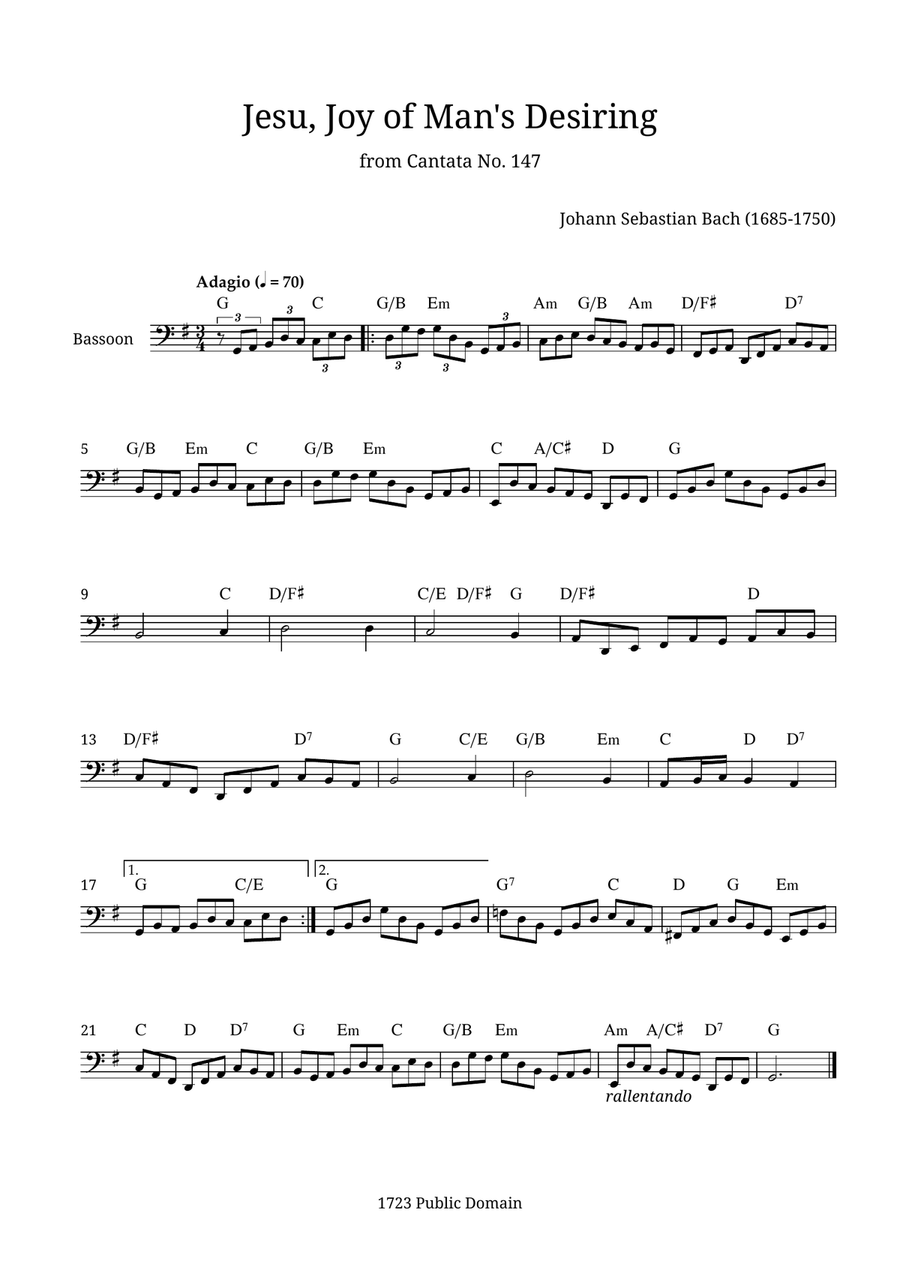 Jesu, Joy of Man's Desiring Bassoon Solo scores gallery preview page 1