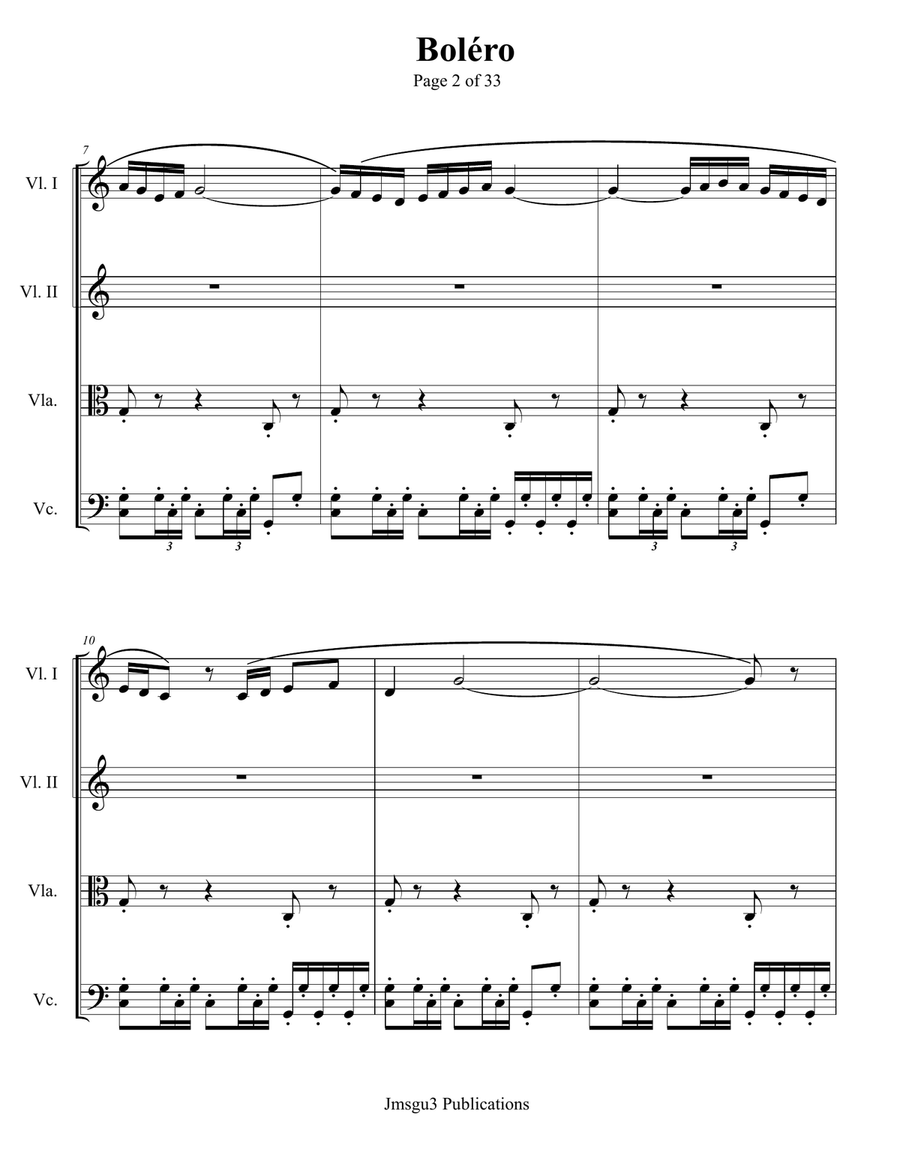Ravel: Boléro for String Quartet - Score Only String Quartet scores gallery preview page 2