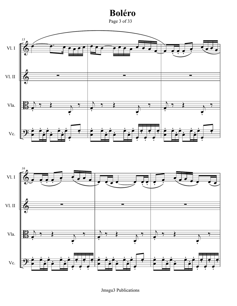 Ravel: Boléro for String Quartet - Score Only String Quartet scores gallery preview page 3