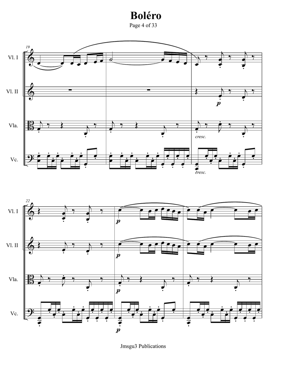 Ravel: Boléro for String Quartet - Score Only String Quartet scores gallery preview page 4