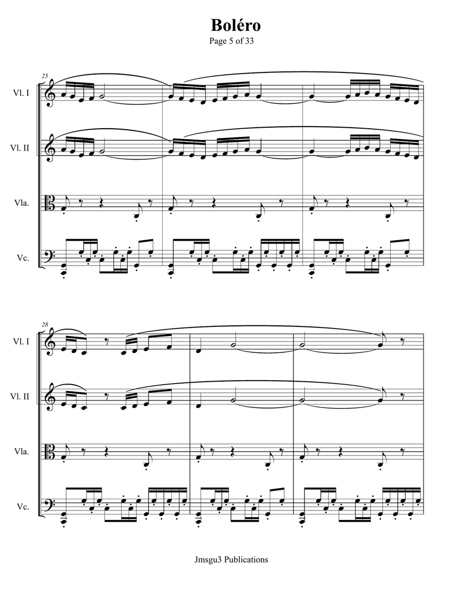 Ravel: Boléro for String Quartet - Score Only String Quartet scores gallery preview page 5