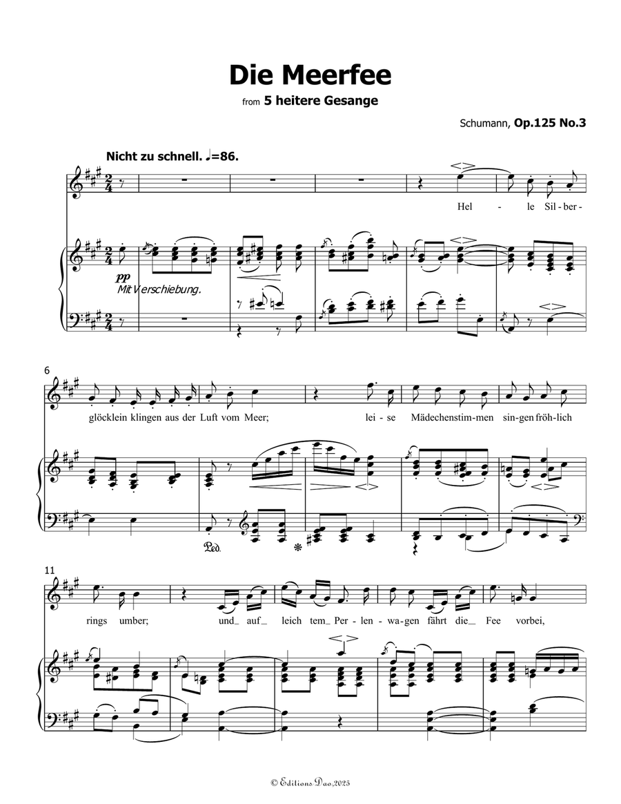 Die Meerfee, by Schumann, Op.125 No.3, in A Major Piano, Vocal scores gallery preview page 3