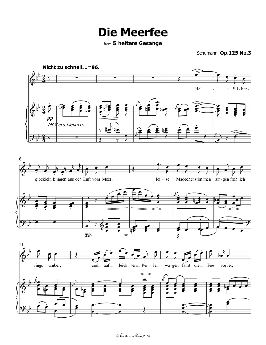 Die Meerfee, by Schumann, Op.125 No.3, in B flat Major Piano, Vocal scores gallery preview page 3