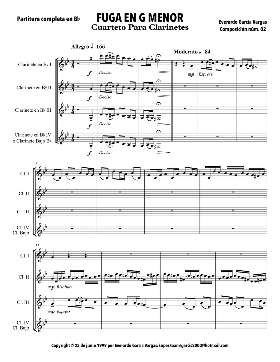 Fugue in G Minor - Clarinet Quartet Clarinet Quartet scores gallery preview page 4