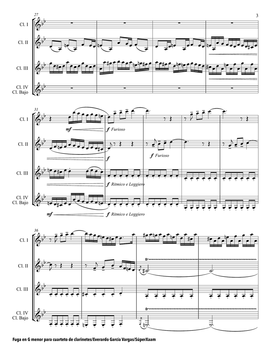 Fugue in G Minor - Clarinet Quartet Clarinet Quartet scores gallery preview page 6