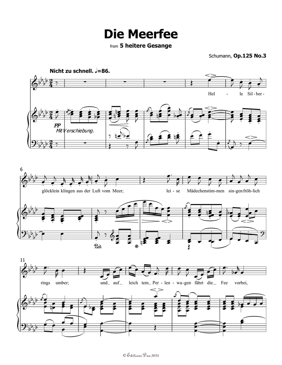 Die Meerfee, by Schumann, Op.125 No.3, in A flat Major Piano, Vocal scores gallery preview page 3