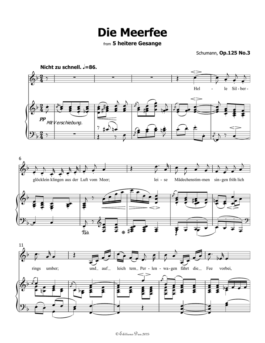 Die Meerfee, by Schumann, Op.125 No.3, in F Major Piano, Vocal scores gallery preview page 3