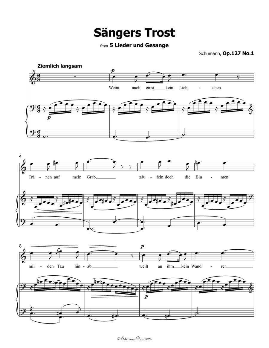 Sangers Trost, by Schumann, Op.127 No.1, in C Major Piano, Vocal scores gallery preview page 3
