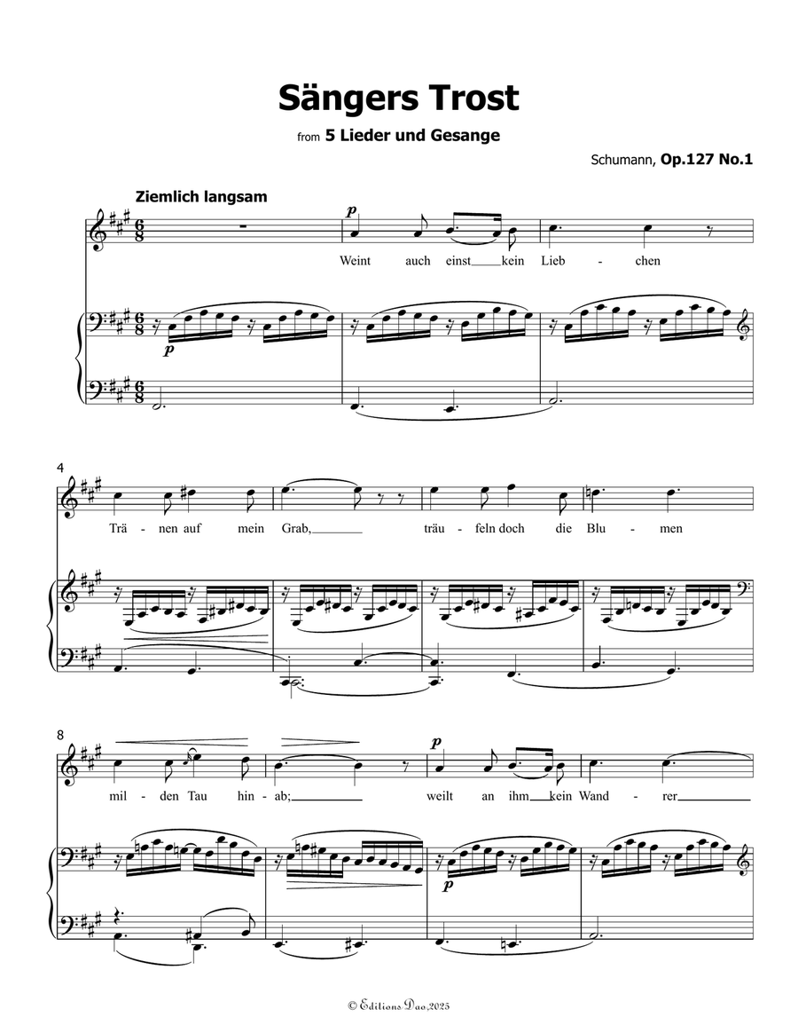 Sangers Trost, by Schumann, Op.127 No.1, in A Major Piano, Vocal scores gallery preview page 3