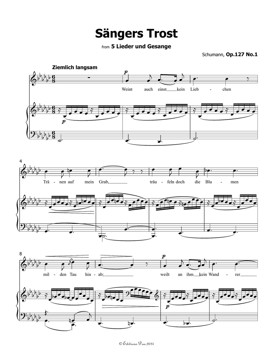 Sangers Trost, by Schumann, Op.127 No.1, in G flat Major Piano, Vocal scores gallery preview page 3