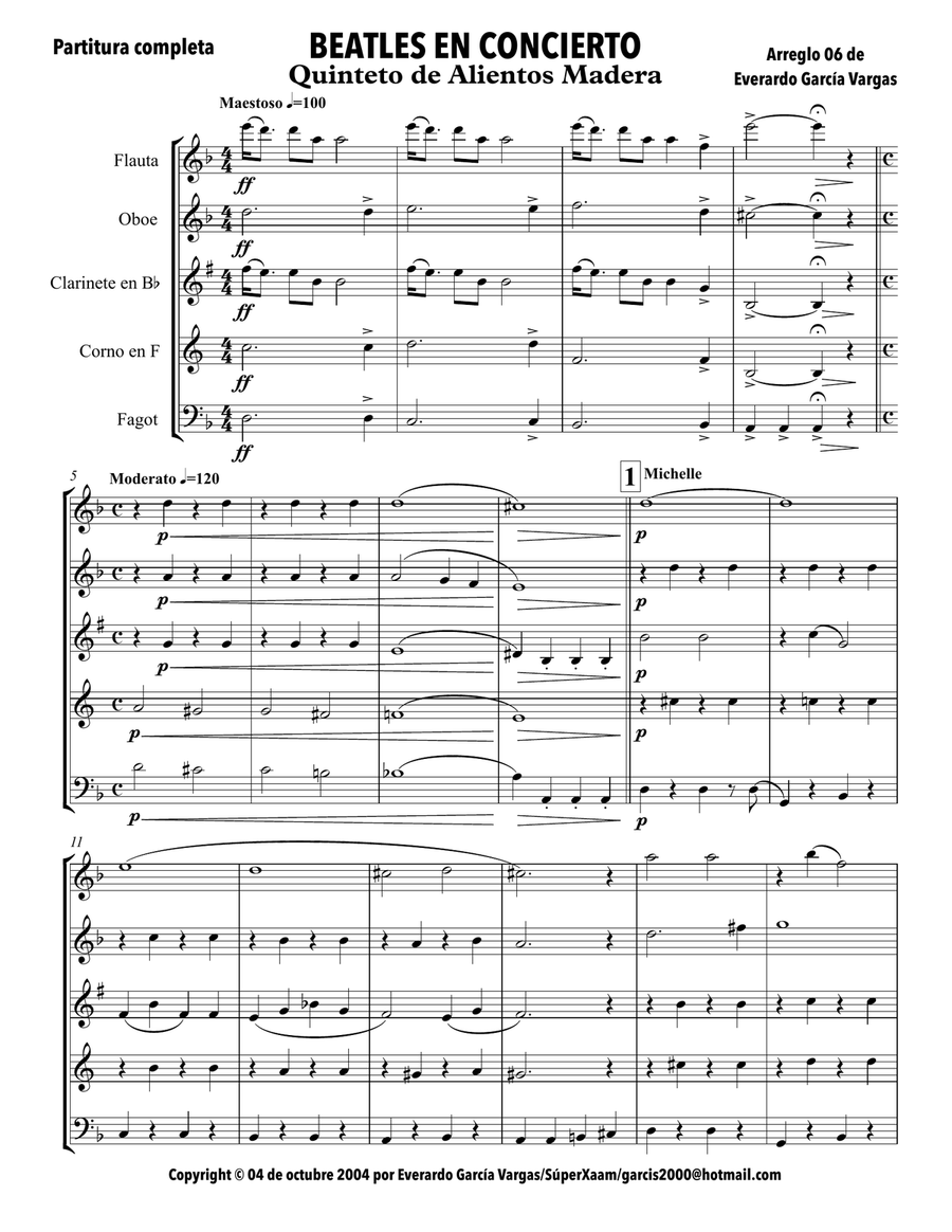 Beatles in Concert - Woodwind Quintet: Flute, Oboe, Clarinet in Bb, Horn in F and Bassoon Woodwind Quintet scores gallery preview page 4