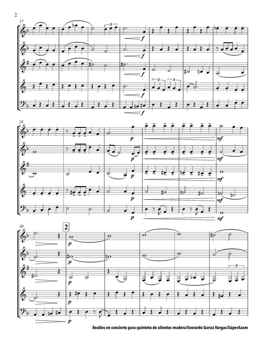 Beatles in Concert - Woodwind Quintet: Flute, Oboe, Clarinet in Bb, Horn in F and Bassoon Woodwind Quintet scores gallery preview page 5