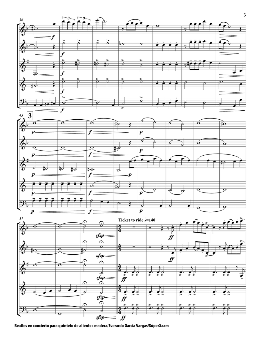 Beatles in Concert - Woodwind Quintet: Flute, Oboe, Clarinet in Bb, Horn in F and Bassoon Woodwind Quintet scores gallery preview page 6