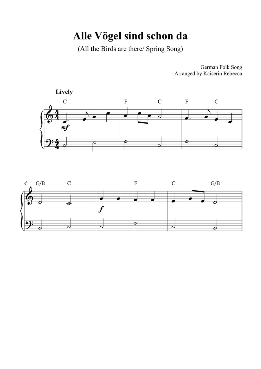 Alle Vögel sind schon da (All the Birds are there/ Spring Song) Piano Method scores gallery preview page 1