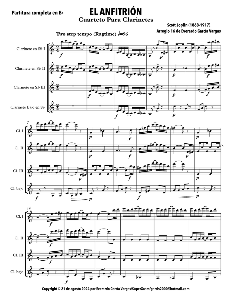 The Entertainer - Clarinet Quartet Clarinet Quartet scores gallery preview page 4
