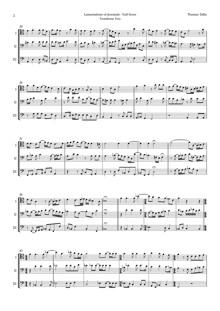 Lamentations of Jeremiah by Thomas Tallis for Trombone Trio Trombone Trio scores gallery preview page 2