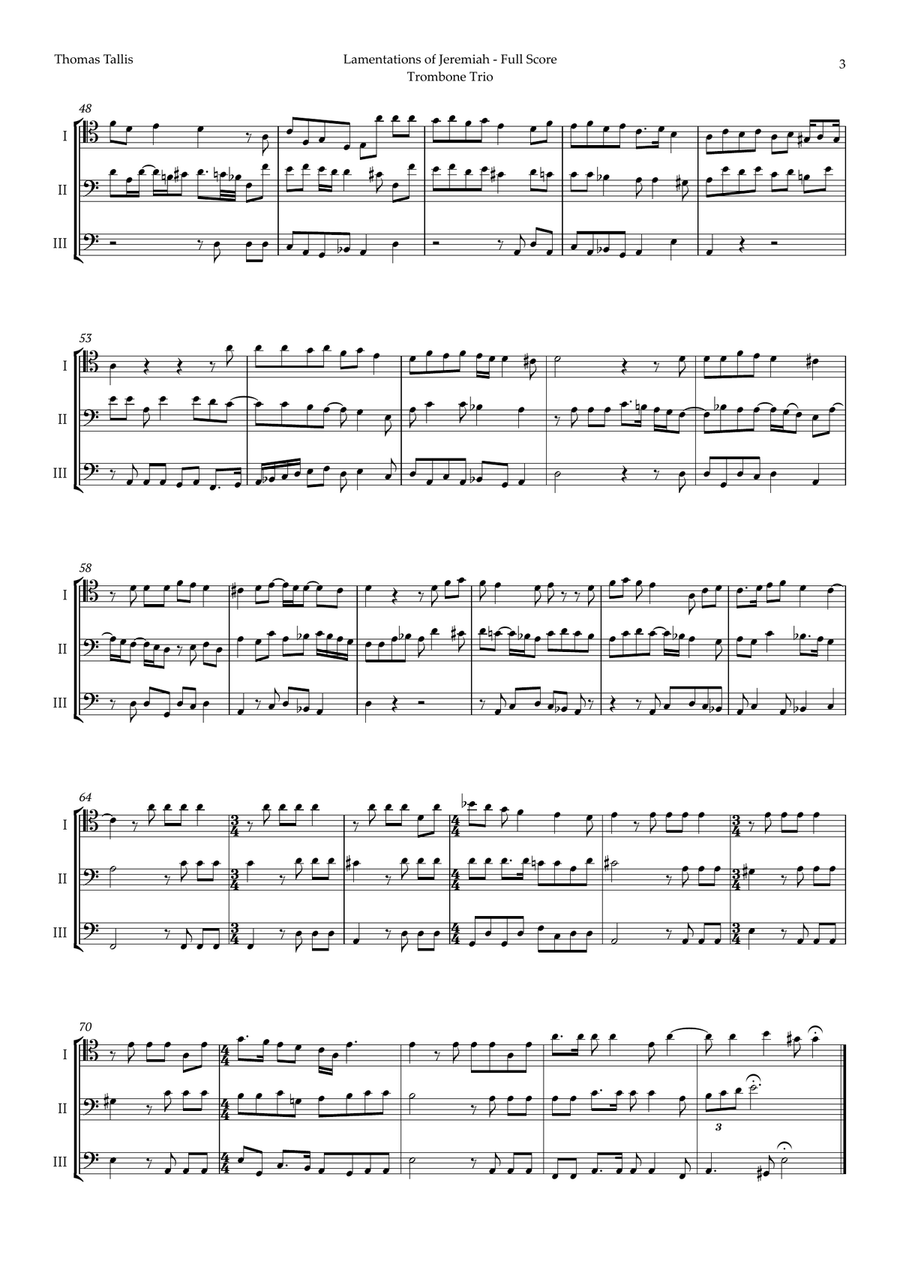 Lamentations of Jeremiah by Thomas Tallis for Trombone Trio Trombone Trio scores gallery preview page 3